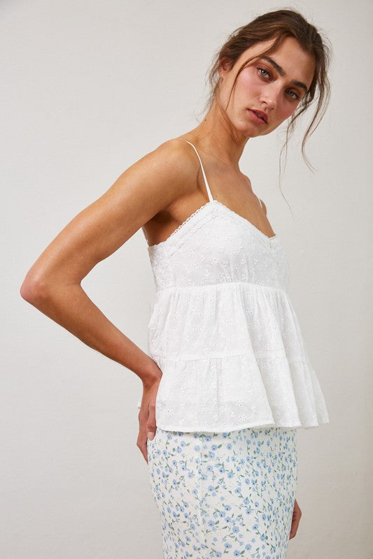 Eyelet Lace Trim Cami Top