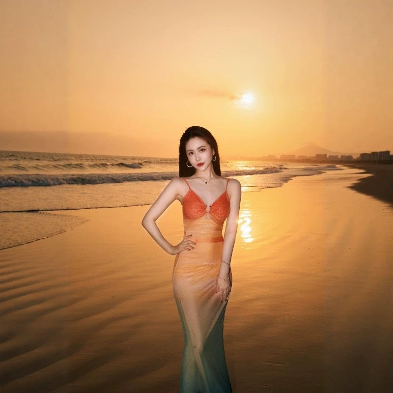 Patchwork Beach Dress with Slimming Long Design
