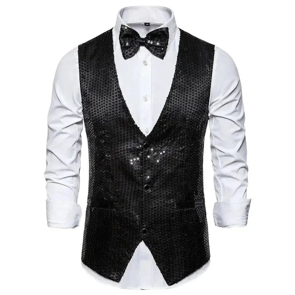 New Design Men Sequins Pattern Glitter Embellished V-neck Blazer Vest Male Evening Party Suits Plus Size hot by Dropshipman