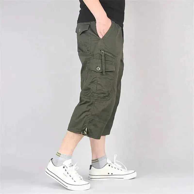 Long Length Cargo Shorts Men Summer Multi-Pocket Casual Cotton Elastic Capri Pants Men Military Tactical Short Hot Breeches 5XL by Dropshipman