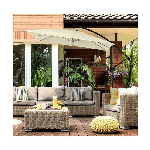 Milano Outdoor Umbrella cantilever design with polyester fabric shade on steel frame for patio deck