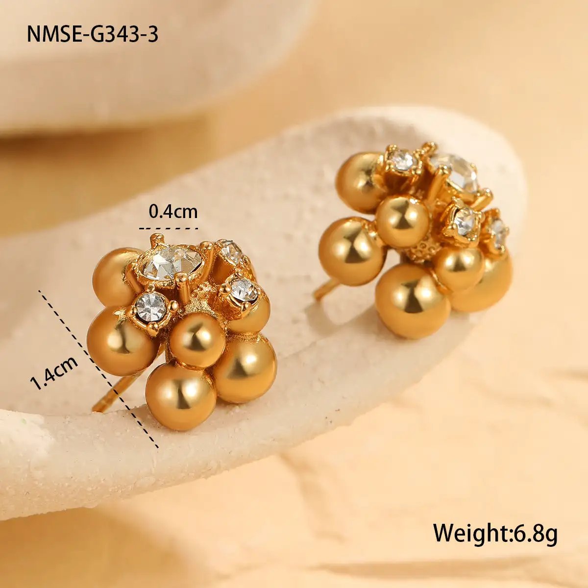 Zircon Beads Floral Stainless Steel Studs Special Interest Design Temperamental Cold Earrings by Wanita Store