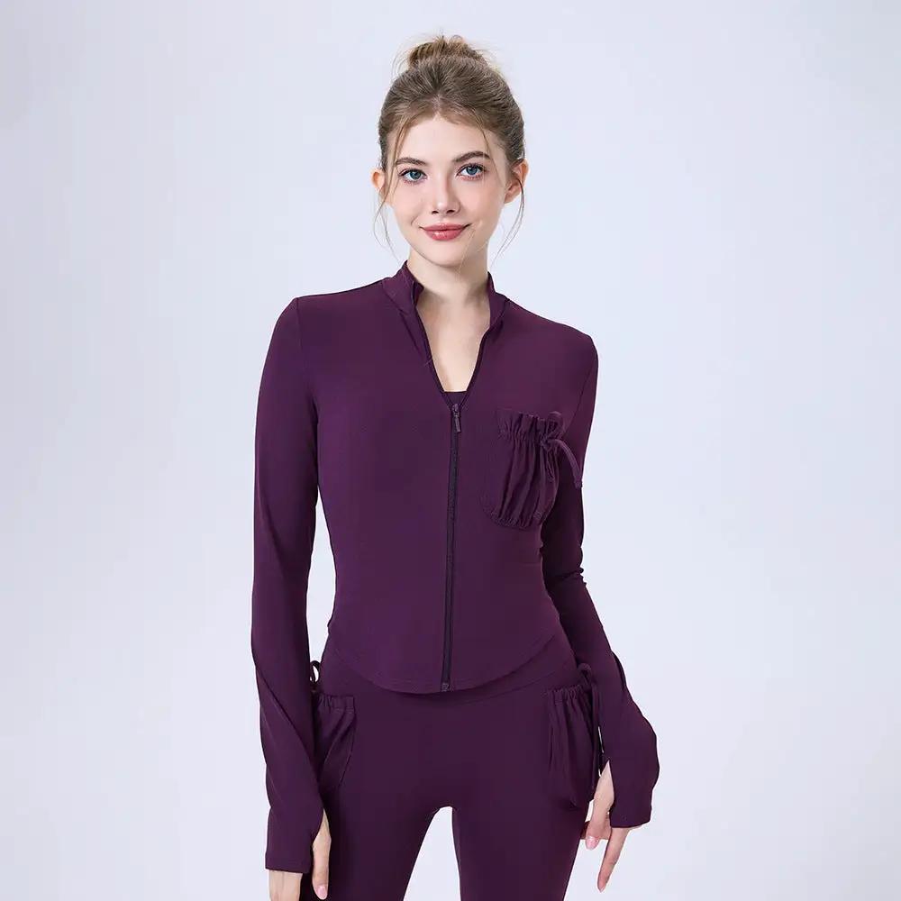 Zipper Sportswear Jacket Women Puffy Pocket Slim Fit Warm Slim Look Running Training Yoga Workout Long Sleeve by Wanita Store