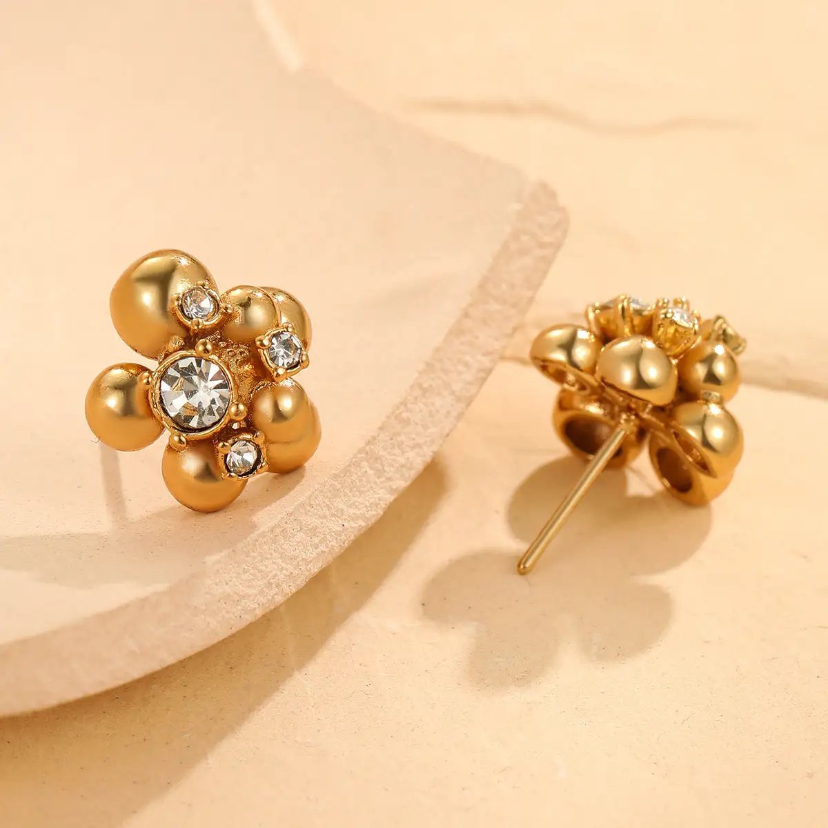 Zircon Beads Floral Stainless Steel Studs Special Interest Design Temperamental Cold Earrings by Wanita Store