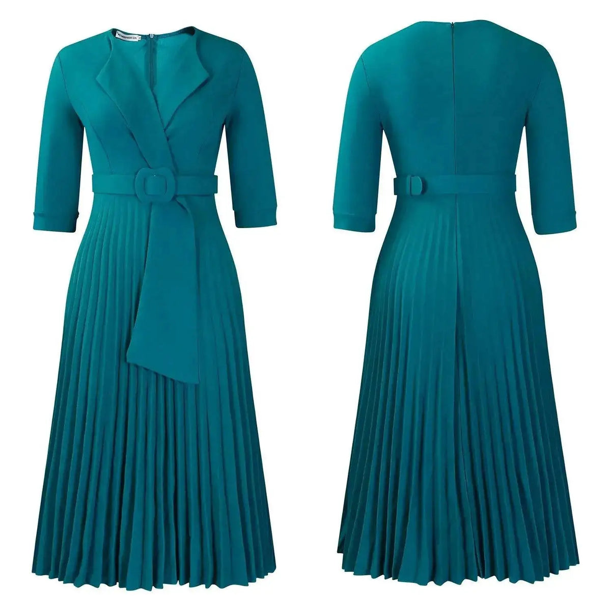 Elegant Office Ladies Dresses 2024 Autumn Fall Notched Collar Half Sleeve Belt Waisted Mid Calf Female Birthday Party Dress Midi by Dropshipman