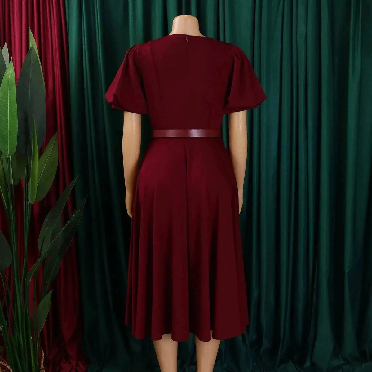 Elegant Office Dress for Women Professional O Neck Short Sleeve Belt Waisted A Line Mid Calf Formal Business Work Dress Midi New by Dropshipman