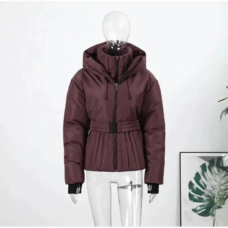 Women Fur Collar Hooded Skiwear Fashion Solid Thicken Zipper High Waist Slim Outdoor Overalls Jumpsuit Lady Winter Outwear by Dropshipman