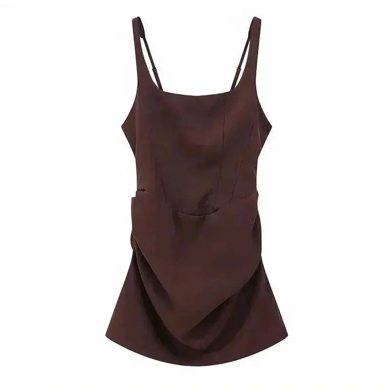 2026 New Sexy Women Square-neck Halter Mini Dress Pleated Sleeveless Backless High Waist Bodycon Dresses Summer Lady Party Robes by Dropshipman