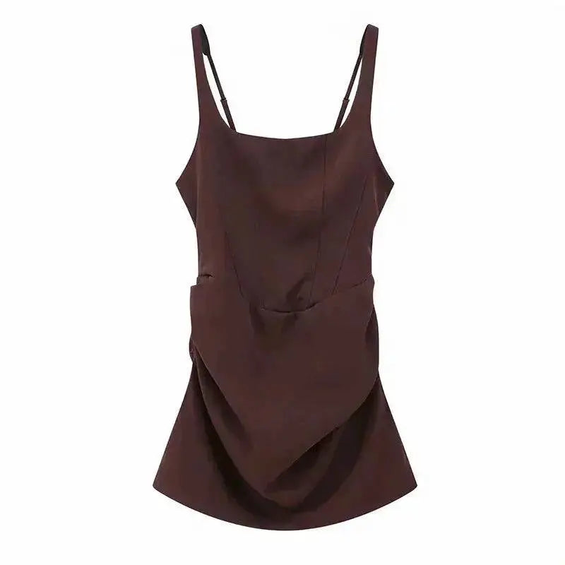 2026 New Sexy Women Square-neck Halter Mini Dress Pleated Sleeveless Backless High Waist Bodycon Dresses Summer Lady Party Robes by Dropshipman