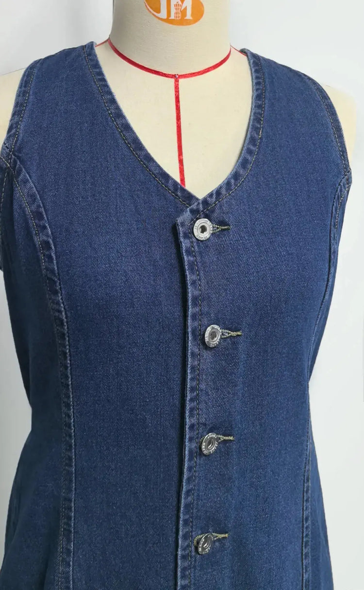 Denim Dress Women Mid Length Dresses Vest Vestidos Y2k Streetwear Elegant Splice Party Night Work V Neck Sleeveless Tight Waist SHOPEZRA L.L.C.