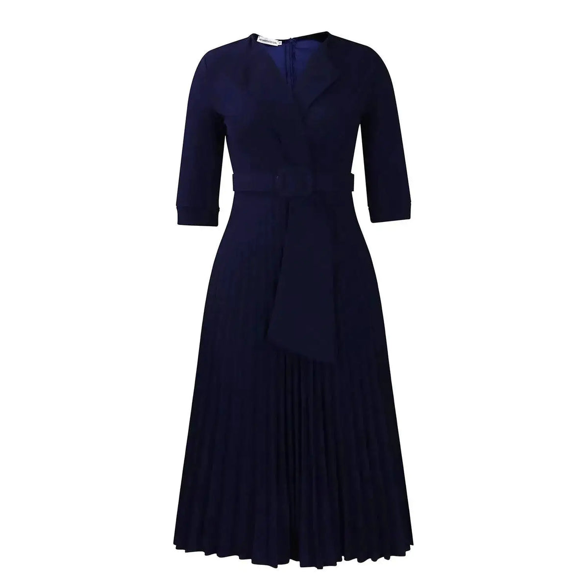 Elegant Office Ladies Dresses 2024 Autumn Fall Notched Collar Half Sleeve Belt Waisted Mid Calf Female Birthday Party Dress Midi by Dropshipman