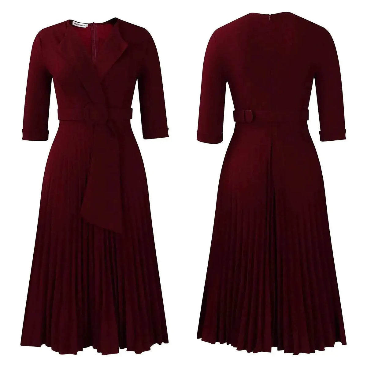 Elegant Office Ladies Dresses 2024 Autumn Fall Notched Collar Half Sleeve Belt Waisted Mid Calf Female Birthday Party Dress Midi by Dropshipman