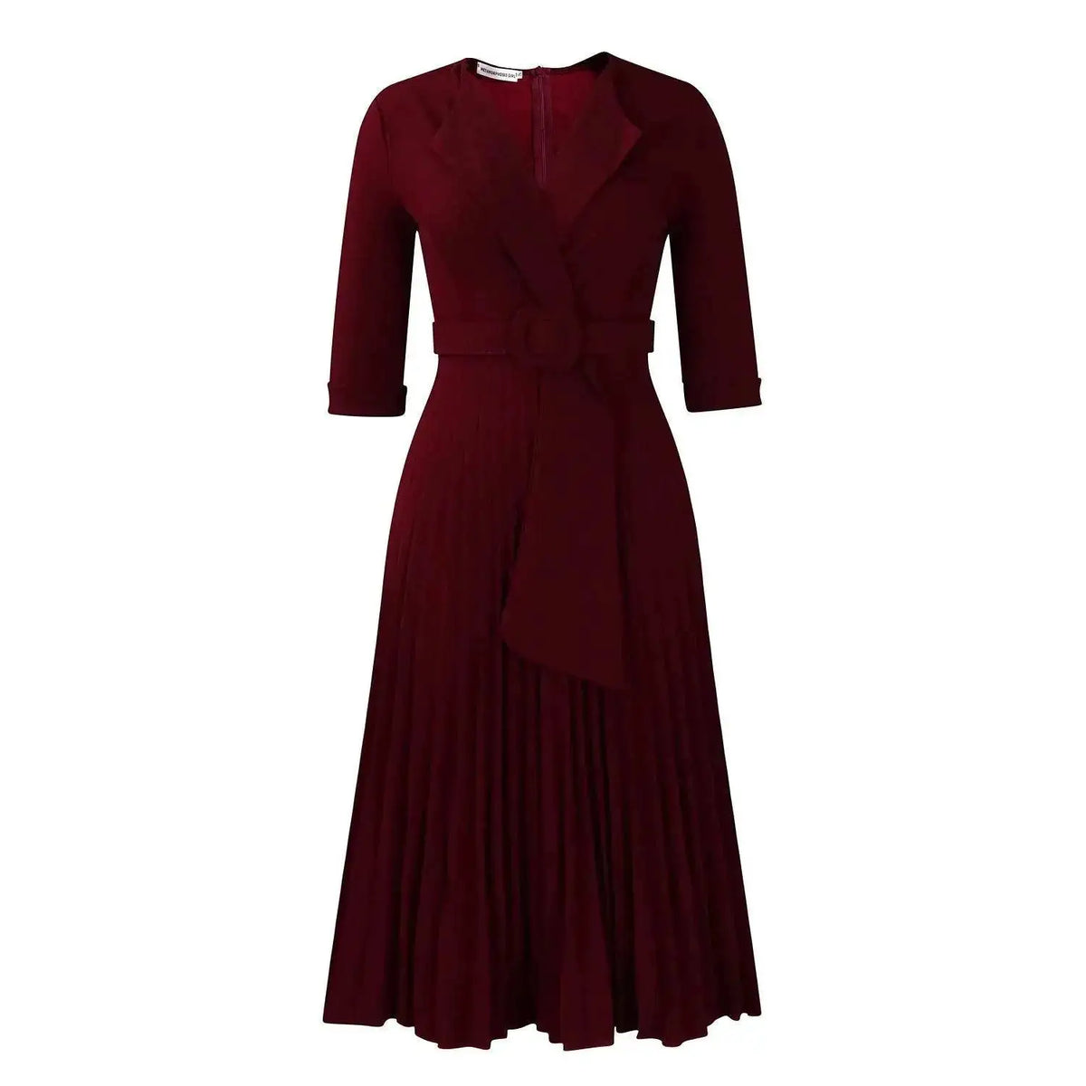 Elegant Office Ladies Dresses 2024 Autumn Fall Notched Collar Half Sleeve Belt Waisted Mid Calf Female Birthday Party Dress Midi by Dropshipman