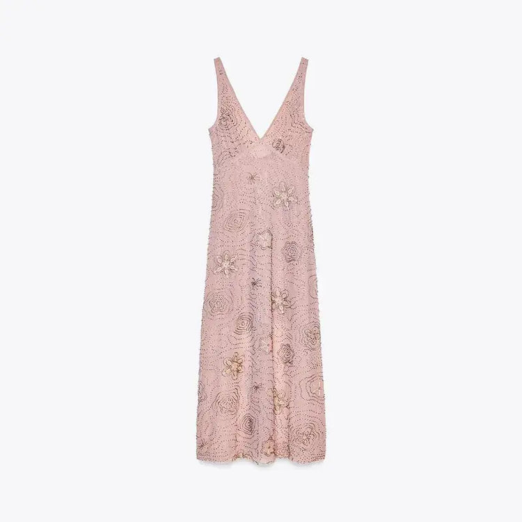 Bead Embroidery Sequin Ruffle Women Dress Sleeveless Backless Strap Sexy Evening Dresses 2025 Summer Party Holiday Street Robe SHOPEZRA L.L.C.