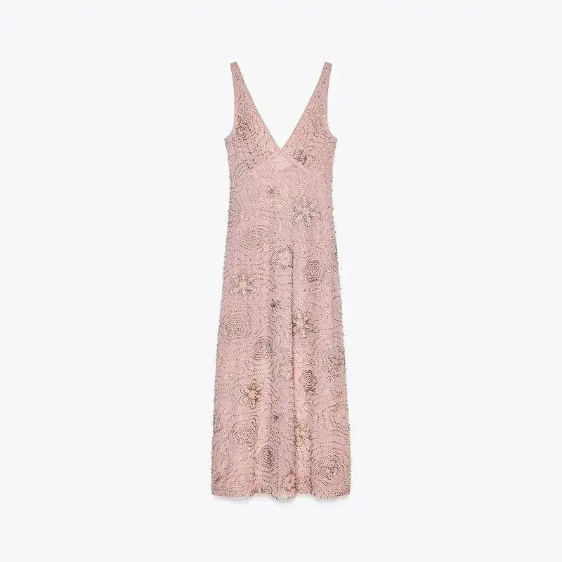 Bead Embroidery Sequin Ruffle Women Dress Sleeveless Backless Strap Sexy Evening Dresses 2025 Summer Party Holiday Street Robe by Dropshipman