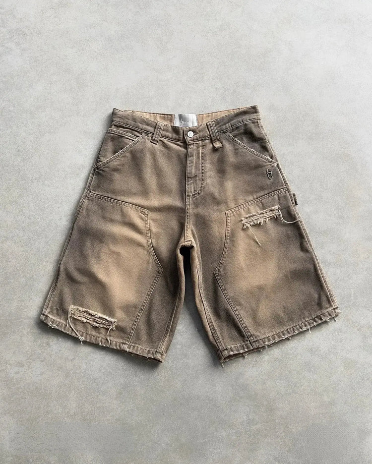 Y2k Black Punk Wash Baggy Work Shorts Men Women Summer Hip Hop Ripped Hole Denim Shorts Raw Edge Casual Jorts Streetwear SHOPEZRA L.L.C.