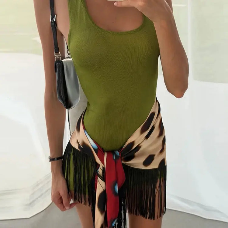 Fashion Leopard Fringed Patchwork Women&
