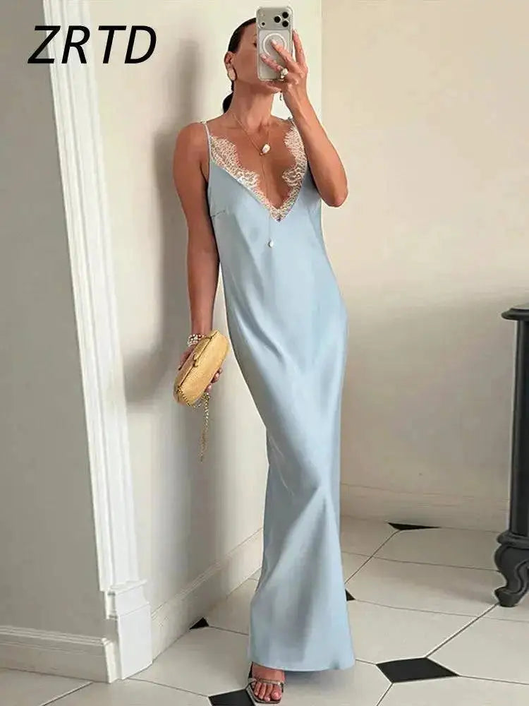 Elegant Lace Satin Spliced Women&