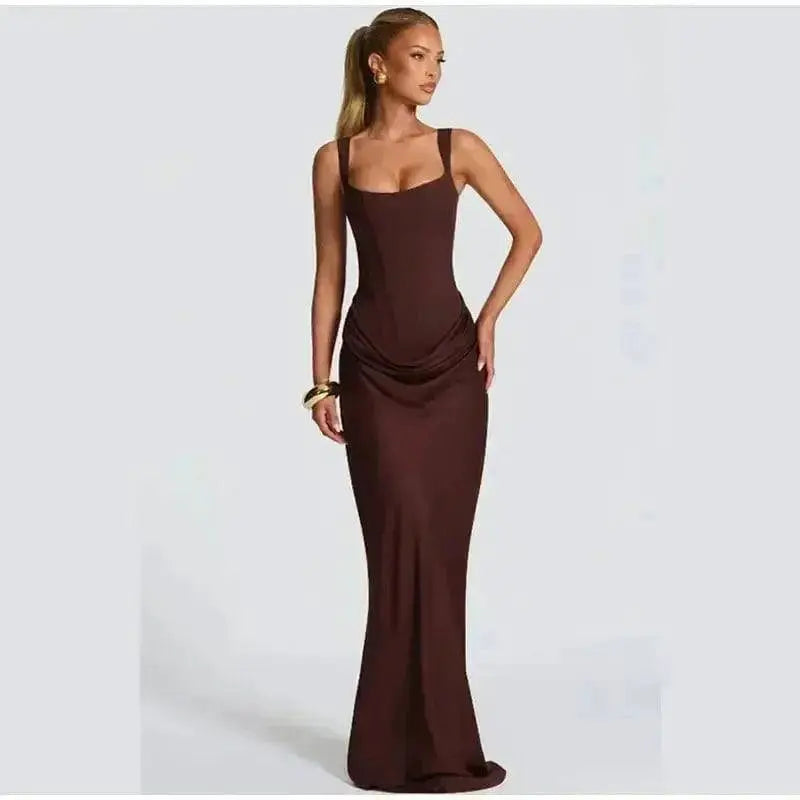 2026 New Sexy Women Square-neck Halter Mini Dress Pleated Sleeveless Backless High Waist Bodycon Dresses Summer Lady Party Robes by Dropshipman