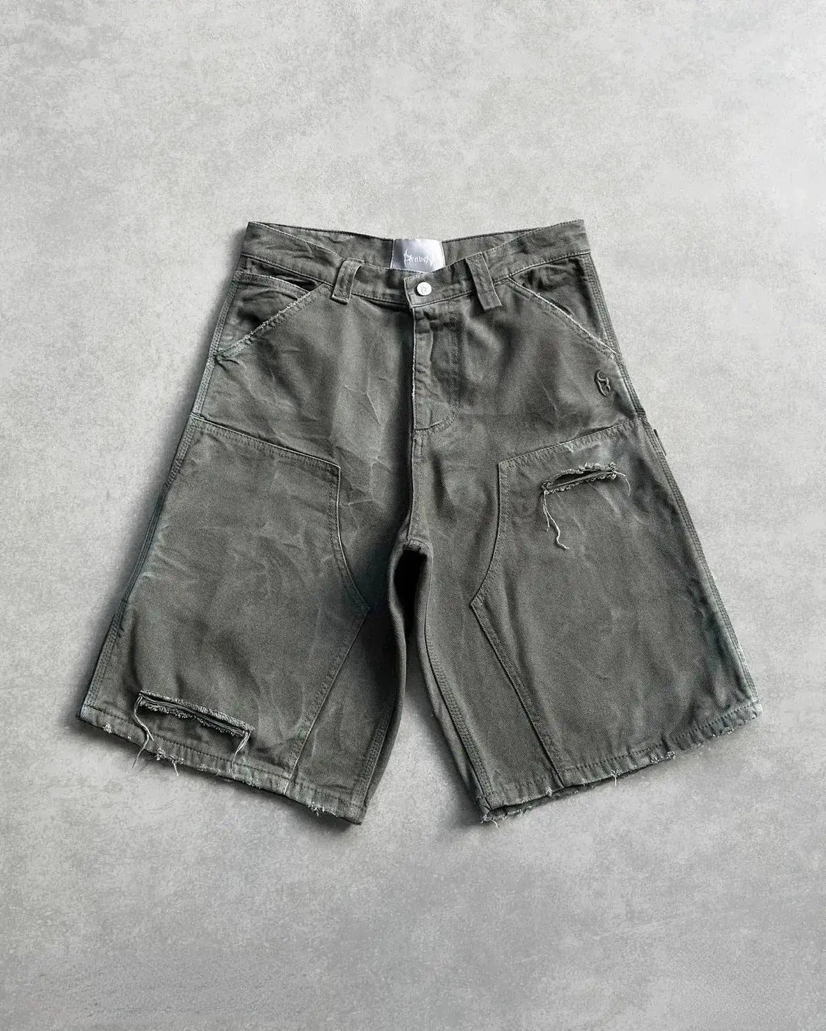 Y2k Black Punk Wash Baggy Work Shorts Men Women Summer Hip Hop Ripped Hole Denim Shorts Raw Edge Casual Jorts Streetwear by Dropshipman