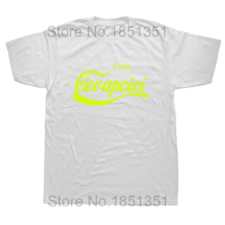 Enjoy Cevapcici Red T Shirt Print for Men Cotton New Cool Tee Cola Parody Retro Vintage Balkan Croatia Serbia Macedonia Cevape SHOPEZRA L.L.C.