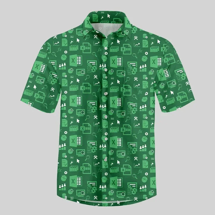Fun Excel Spreadsheet 3D Print Sport Quick-dry Men Women Shirts Casual Vacation Button Design Creative Y2K Work Short Sleeve Top SHOPEZRA L.L.C.