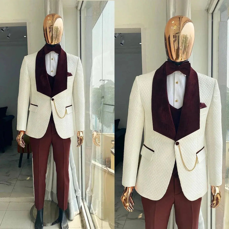 Suits Sets For Men Fashion White Plaid Blazer Vest Floral Pants 3 Pieces Formal Party Tailor-made Elegant Slim Fit Costumes SHOPEZRA L.L.C.