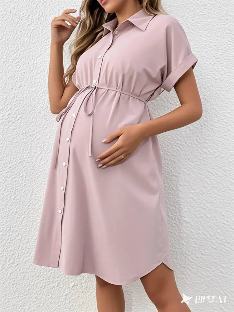 New Maternity Dress Summer Short Sleeve Button Casual Maternity Dress Fashion Belt Shirt Maternity Dress Pregnancy Dress SHOPEZRA L.L.C.