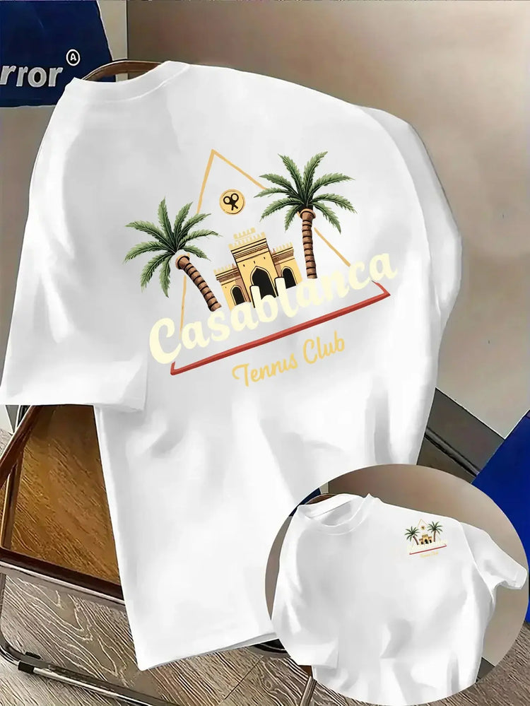 Palm Tree and Moroccan Building Print on Premium Soft 100% Cotton Men&
