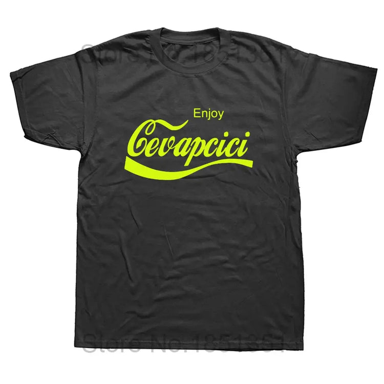Enjoy Cevapcici Red T Shirt Print for Men Cotton New Cool Tee Cola Parody Retro Vintage Balkan Croatia Serbia Macedonia Cevape SHOPEZRA L.L.C.