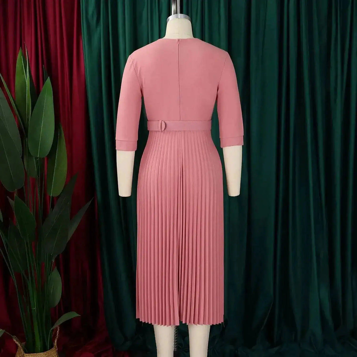 Elegant Office Ladies Dresses 2024 Autumn Fall Notched Collar Half Sleeve Belt Waisted Mid Calf Female Birthday Party Dress Midi by Dropshipman