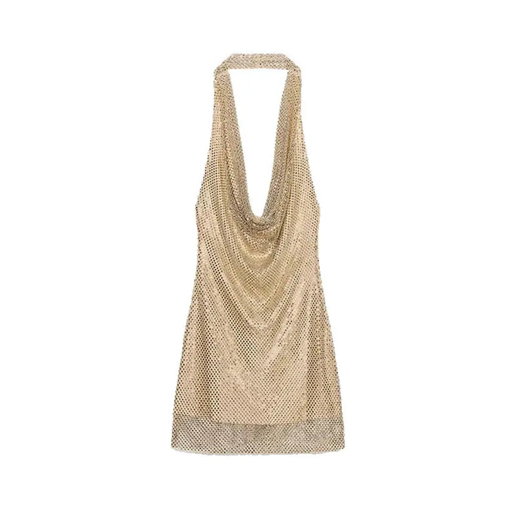Rhinestone Shining Sexy Evening Dress Women Sleeveless Backless Slim Party Pleated Gown Female Dresses Street Vacation Lady Robe SHOPEZRA L.L.C.