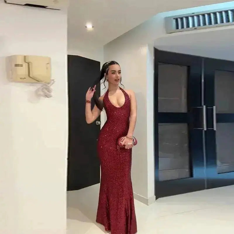 Sexy Shiny Sequined Mesh Club Evening Party Dresses Women 2026 Summer Autumn Sleeveless Backless Bodycon Maxi Long Dress by Dropshipman