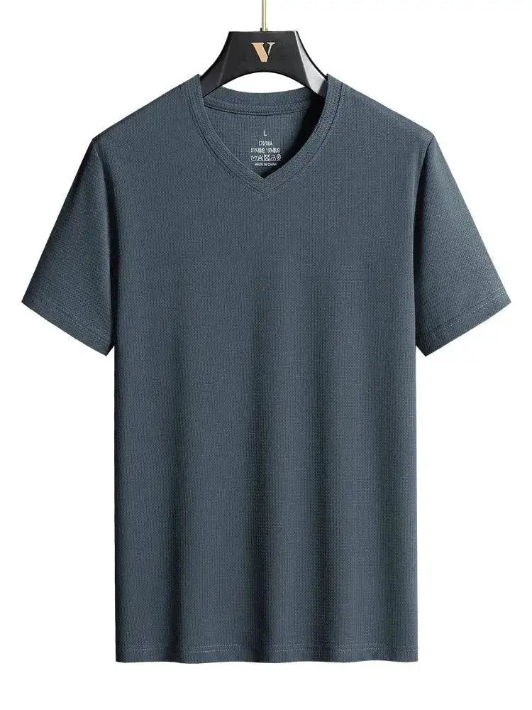 Plus Size 7XL 8XL 9XL Summer V-Neck T-shirts For Men Ice Silk Cooling Quick-dry Breathable Men&