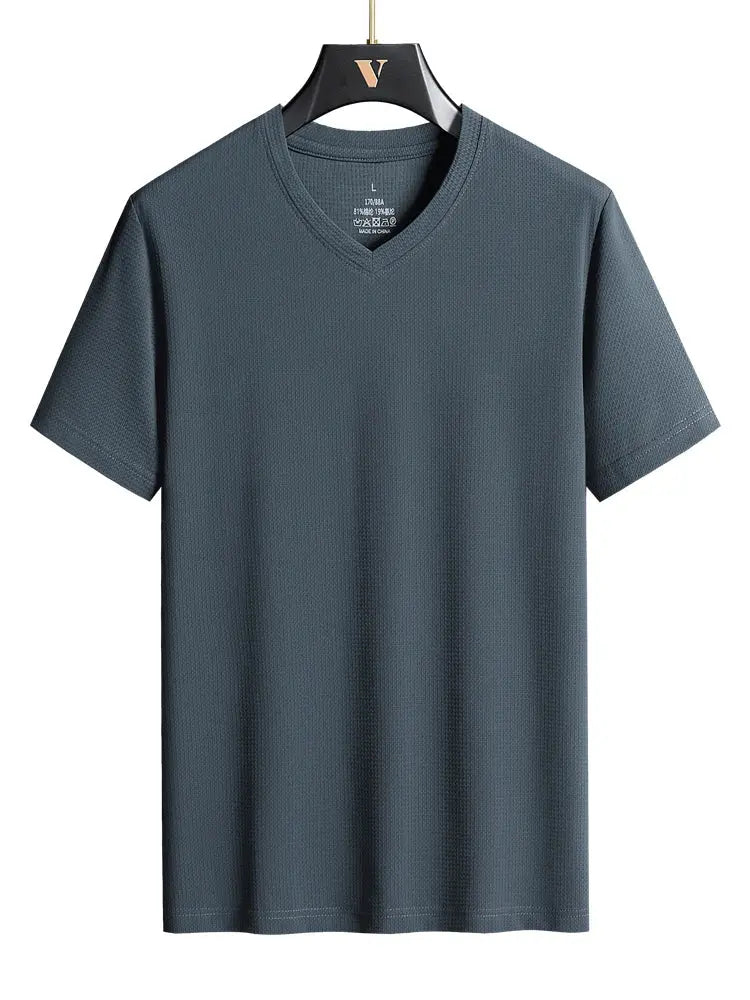 Plus Size 7XL 8XL 9XL Summer V-Neck T-shirts For Men Ice Silk Cooling Quick-dry Breathable Men&