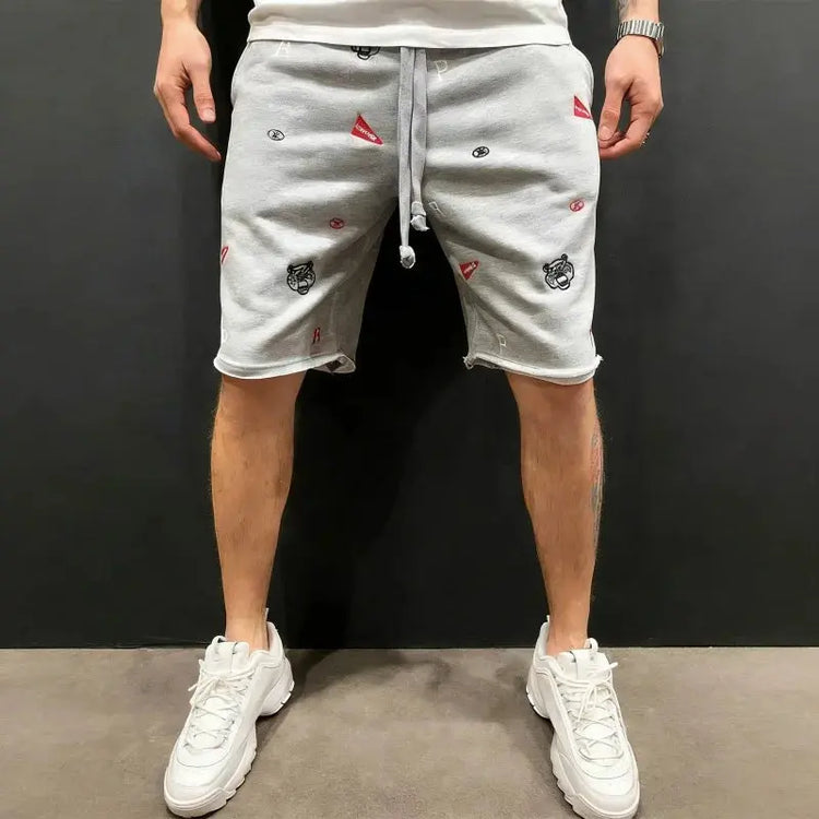 Spring Summer Mens Cotton loose Shorts Streetwear Bodybuilding Embroidered casual Short pants Jogger sports Tiger head Shorts SHOPEZRA L.L.C.