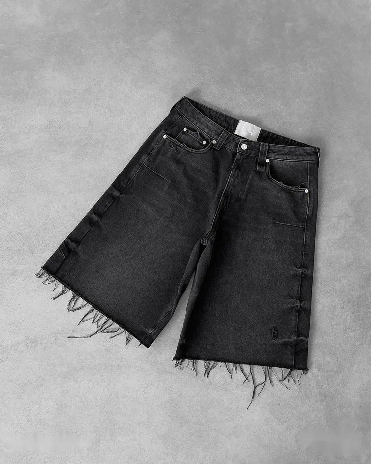 Y2k Black Punk Wash Baggy Work Shorts Men Women Summer Hip Hop Ripped Hole Denim Shorts Raw Edge Casual Jorts Streetwear SHOPEZRA L.L.C.