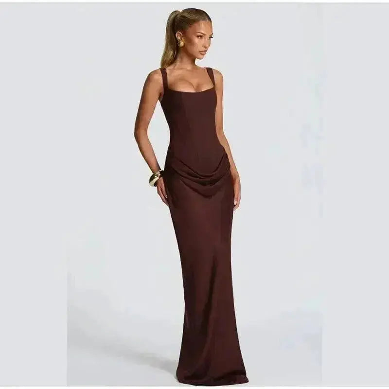2026 New Sexy Women Square-neck Halter Mini Dress Pleated Sleeveless Backless High Waist Bodycon Dresses Summer Lady Party Robes by Dropshipman