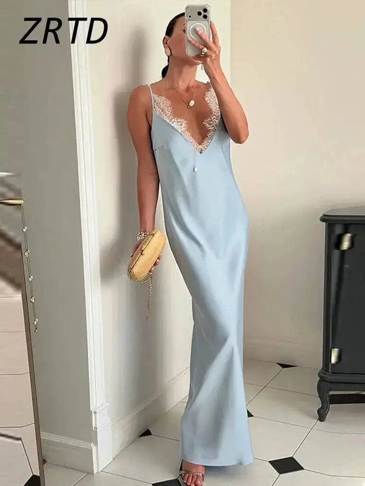 Elegant Lace Satin Spliced Women&