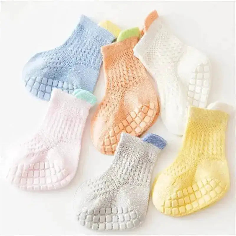 3pairs/lot RAISE 6 Colored Non-slip Baby Girl Sock Breathable Thin Infant Girl Cotton Socks Kids Mesh Socks Children&