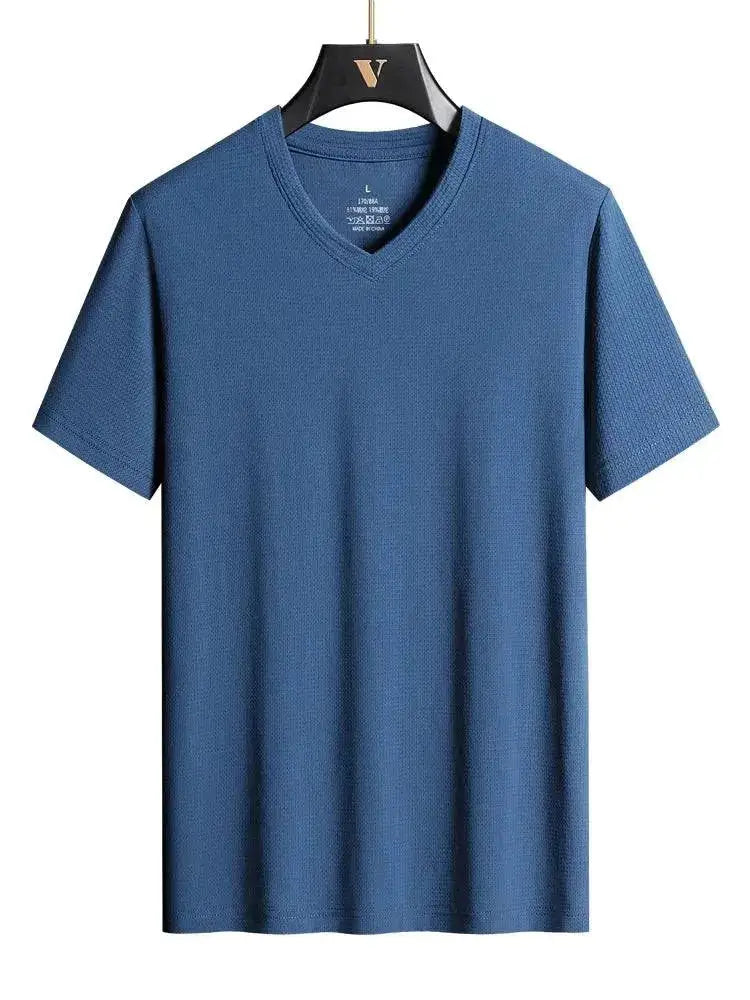 Plus Size 7XL 8XL 9XL Summer V-Neck T-shirts For Men Ice Silk Cooling Quick-dry Breathable Men&