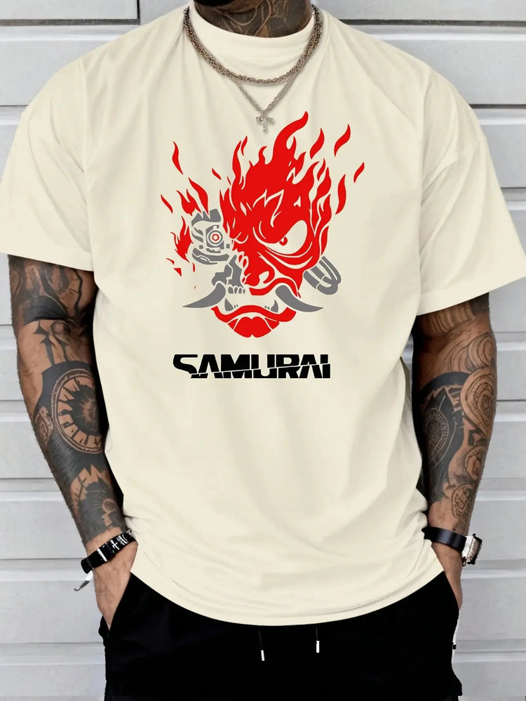 Samurai Hip-hop Trend Print 100% Cotton Men Woment T-shirt Summer Autumn Daily Outdoor Sports Casual Loose Street Short Sleeve SHOPEZRA L.L.C.