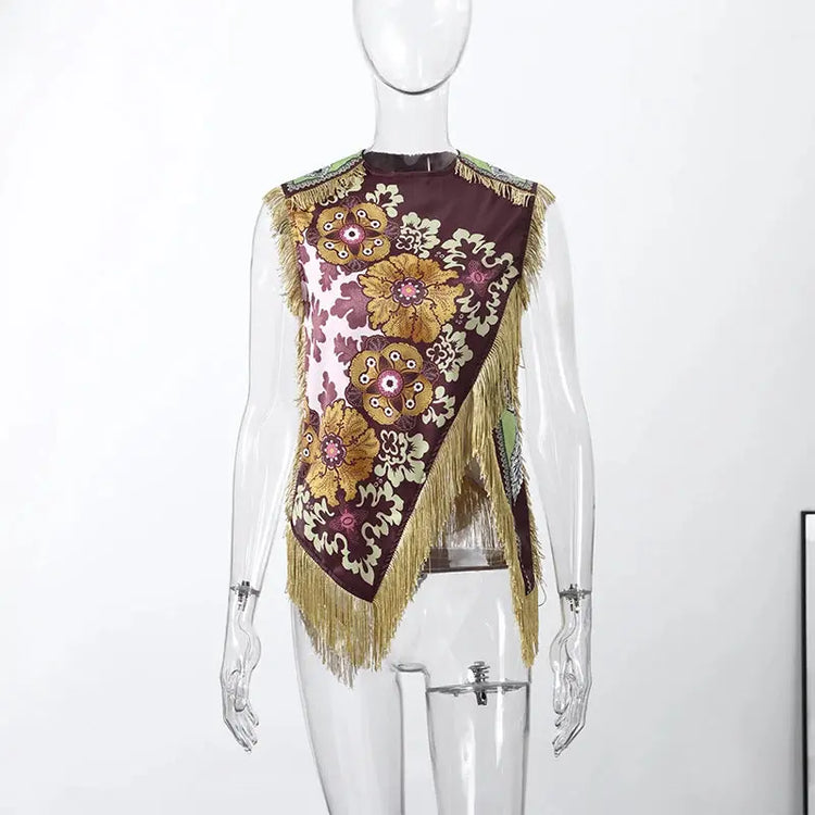 Fashion Tassel Patchwork Floral Printed Dresses Elegant Sleeveless Female Irregular Dresses 2026 Summer Lady Beach Party Robes SHOPEZRA L.L.C.