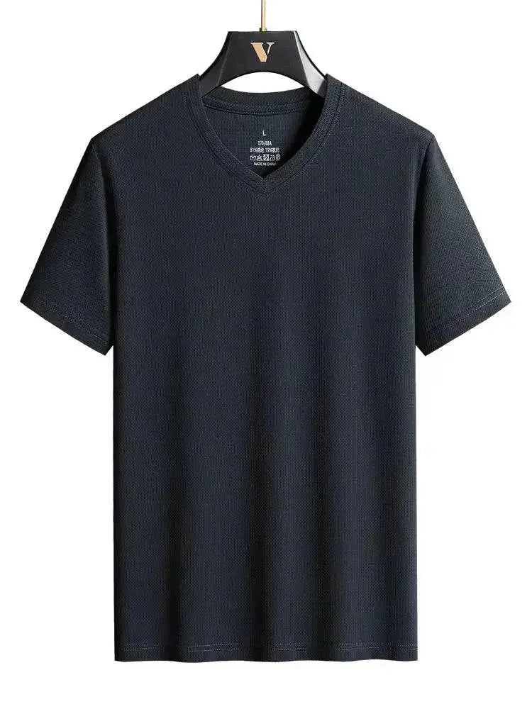Plus Size 7XL 8XL 9XL Summer V-Neck T-shirts For Men Ice Silk Cooling Quick-dry Breathable Men&