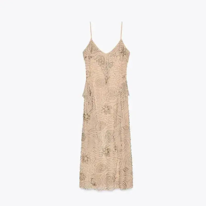 Bead Embroidery Sequin Ruffle Women Dress Sleeveless Backless Strap Sexy Evening Dresses 2025 Summer Party Holiday Street Robe by Dropshipman