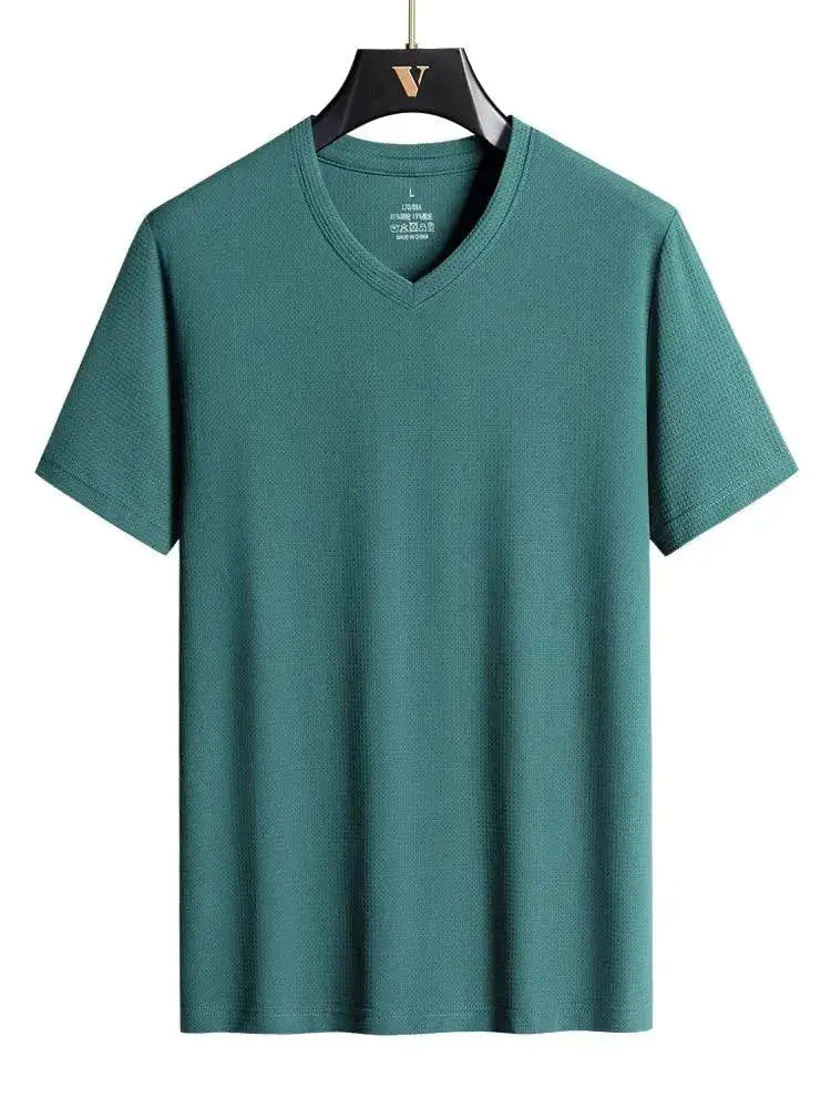 Plus Size 7XL 8XL 9XL Summer V-Neck T-shirts For Men Ice Silk Cooling Quick-dry Breathable Men&