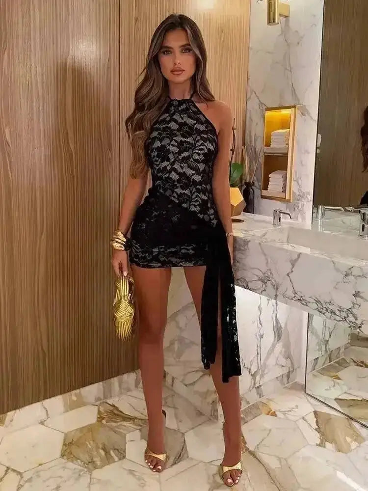 Townlike Ribbon Lace Slim Bodycon Dress Women Halter Mini 2025 Summer Dress Backless Nightclub Sexy Party Dresses by Dropshipman