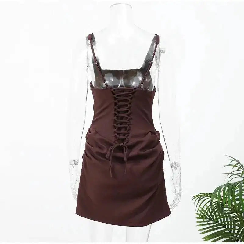 Women Square-neck Halter Mini Dress Sexy Pleated Sleeveless Backless High Waist Bodycon Dresses 2026 New Fashion Party Robes by Dropshipman
