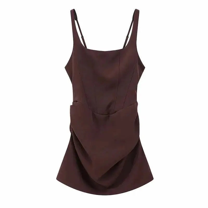 Women Square-neck Halter Mini Dress Sexy Pleated Sleeveless Backless High Waist Bodycon Dresses 2026 New Fashion Party Robes by Dropshipman