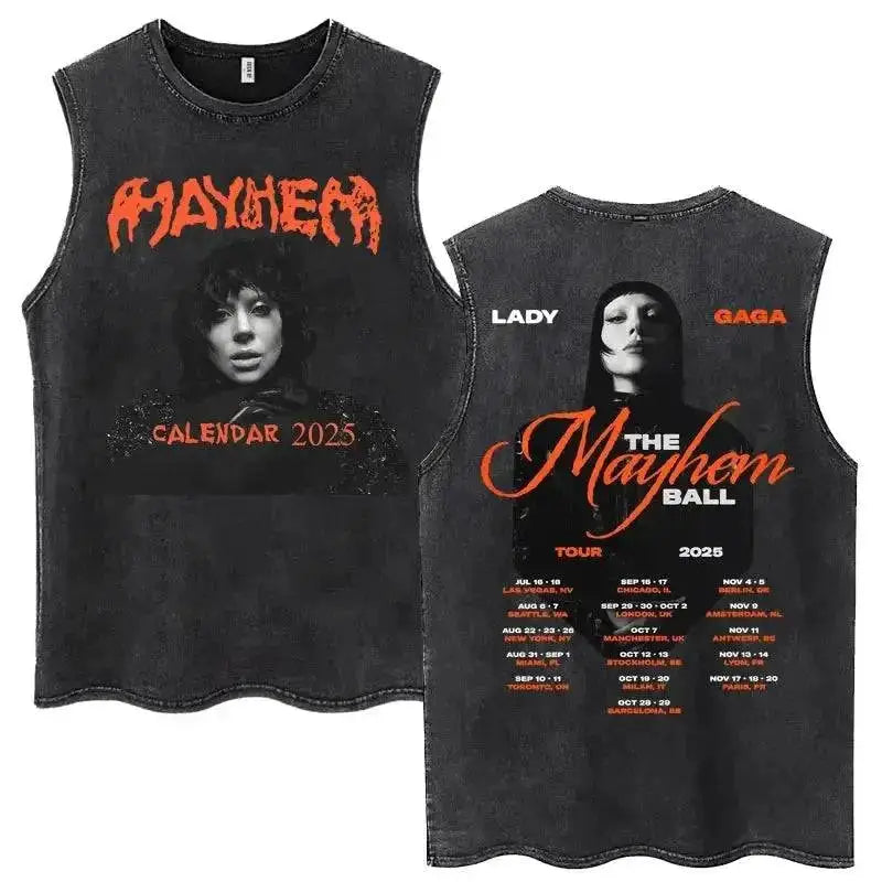 Lady Gaga The Mayhem Ball Tour 2025 Washed Tank Tops Fashion Men Women Vintage Y2K Sleeveless T Shirt 100% Cotton Oversized Tees by Dropshipman